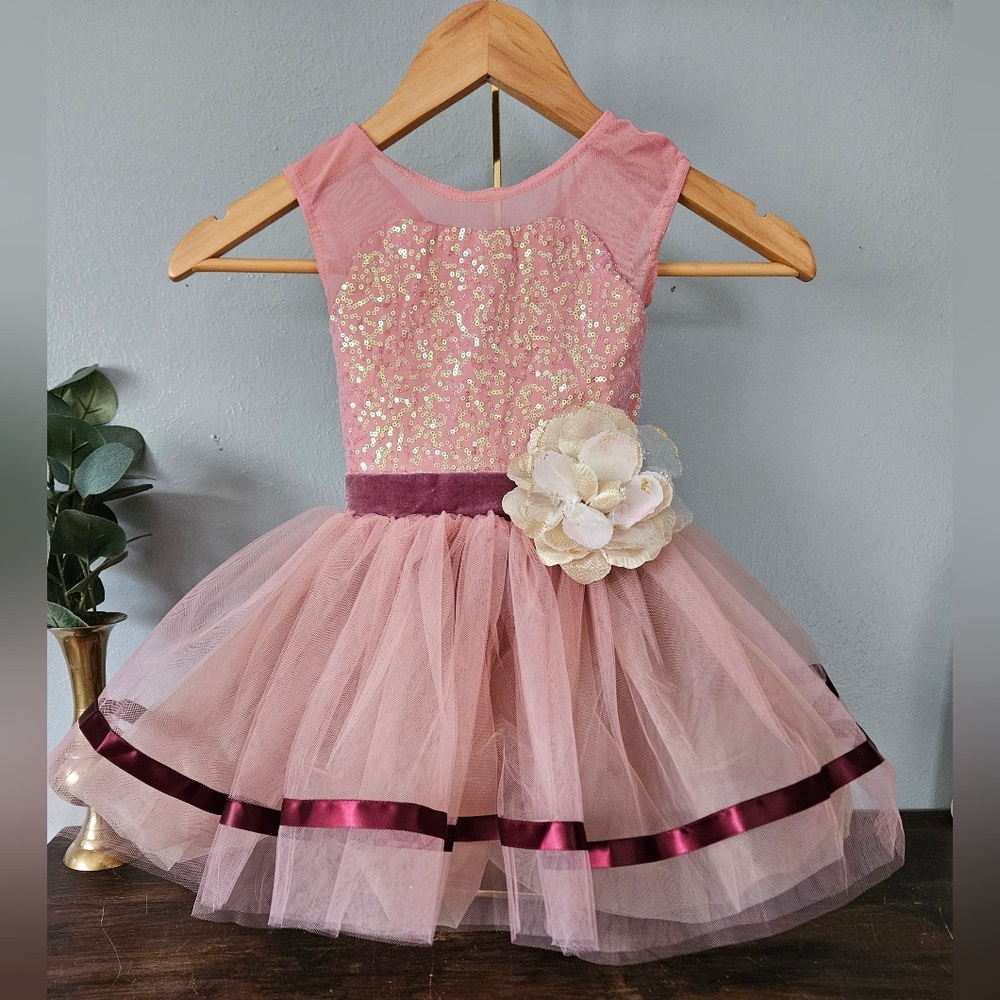WEISSMAN Sequin & Tulle tutu Leotard Little Girl Dress with Matching Headpiece!